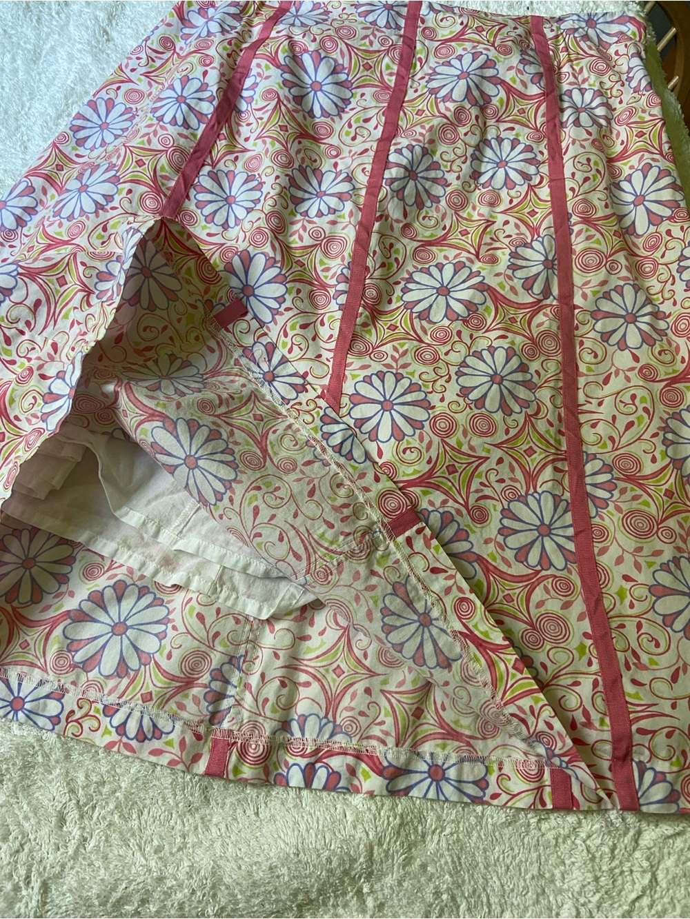 Women's Floral A-Line Skirt - Pink & Cream 32” waist lined all cotton 70’s retro